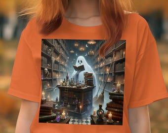Ghost Reading Book T-Shirt: Spooky Library Halloween Tee