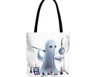 Glam Ghost Halloween Tote Bag: Spooky Makeup Lover Gift