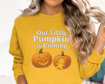 Women's Expecting A Little Pumpkin T-Shirt - Funny Halloween Pregnancy Announcement Tee, 100% Cotton, Orange, Large