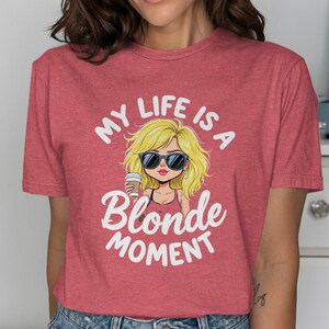 Funny Blonde Moment T-Shirt: Sassy Cartoon Coffee Lover Tee