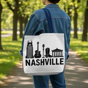 Nashville Themed Tote Bag, Music City Skyline Design, Eco Friendly Reusable Shopping Bag, Nashville Gift, Cityscape Tote