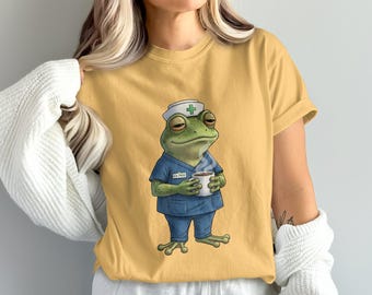 Frog Nurse Sweatshirt, Funny Coffee Lover Gift, AI Design
