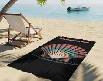 Personalized Seashell Beach Towel: Custom Name Ocean Theme