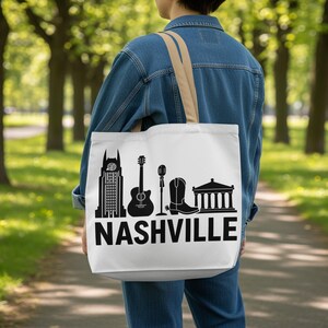 Nashville Tote Bag, Music City Skyline Design, Reusable Grocery Bag, Eco-friendly Shopping Tote, Nashville Souvenir Gift