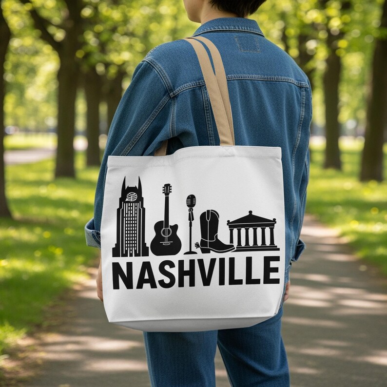 Nashville Tote Bag, Music City Skyline Design, Reusable Grocery Bag, Eco-friendly Shopping Tote, Nashville Souvenir Gift