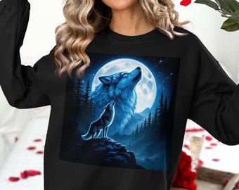 Howling Wolf Moon Sweatshirt: Wildlife Nature Design