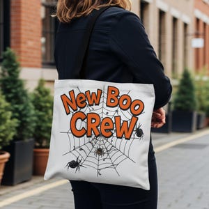 Halloween Tote Bag New Boo Crew Tote, Pregnancy Announcement, Mom To Be Gift, Halloween Spider Tote Bag, Spooky Season Tote