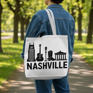 Nashville tote bag, Nashville skyline print bag, reusable shopping bag, cityscape design tote, trendy city themed bag