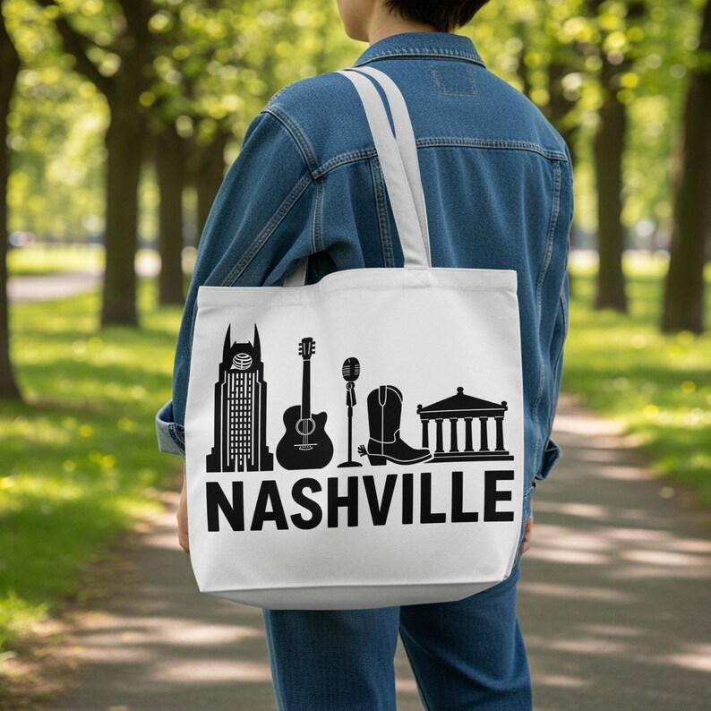 Nashville tote bag, Nashville skyline print bag, reusable shopping bag, cityscape design tote, trendy city themed bag