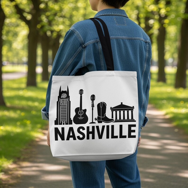 Nashville cityscape tote bag, music city skyline shopping bag, Nashville gift idea, reusable grocery bag, eco-friendly tote