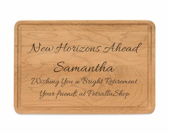 Personalized Retirement Cutting Board: New Horizons Gift for Coworker, luxury corporate gifts