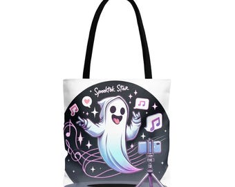 Spooktok Star Ghost Tote Bag: Funny Halloween Influencer Design