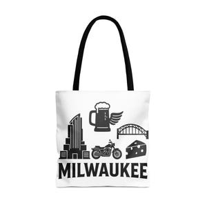 Milwaukee Landmarks Tote Bag: Wisconsin Travel Souvenir, Beer & Motorcycle Art
