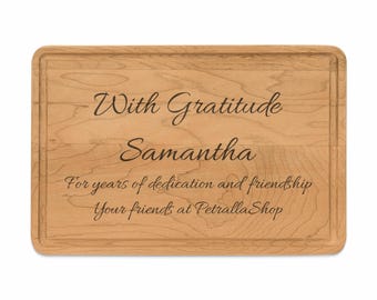 Personalized Retirement Cutting Board: Engraved Maple or Walnut, With Gratitude, luxury corporate gifts