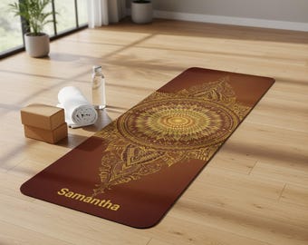 Personalized Mandala Yoga Mat: Custom Name, Geometric Art