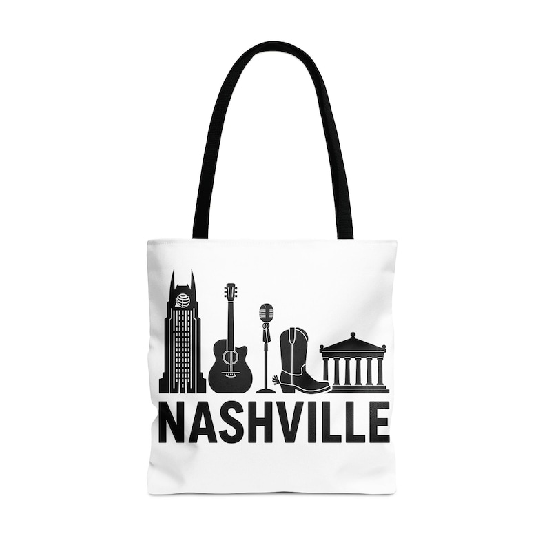 Nashville Skyline Tote Bag, Music City Souvenir, Black and White Nashville Landmarks, Travel Gift, Tennessee Cityscape