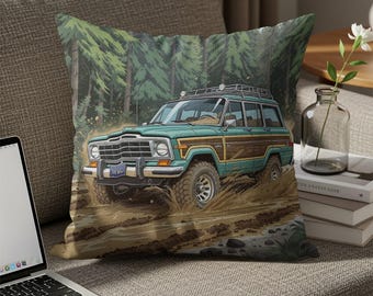 Grand Wagoneer Pillow Case, Off Road Forest Scene Car Art