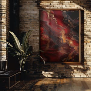 Affiche murale rouge noir or • Poster digital marbré abstrait | Abstract Wall Art to Print – Luxe, Design A1 A3 | InkFrStudio