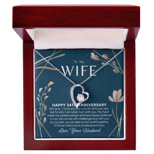 34th Anniversary Necklace Gift for Wife – 34 Year Wedding Anniversary – Forever Love Necklace with Custom Message Card image 7