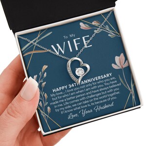 34th Anniversary Necklace Gift for Wife – 34 Year Wedding Anniversary – Forever Love Necklace with Custom Message Card image 6