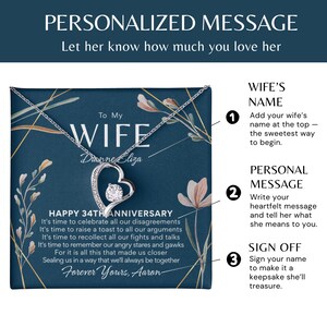 34th Anniversary Necklace Gift for Wife – 34 Year Wedding Anniversary – Forever Love Necklace with Custom Message Card image 2