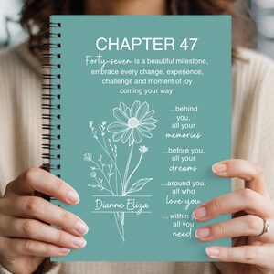 47th Birthday Gift Notebook – Personalized Journal with Custom Name & Birth Month Flower, Chapter 47 Keepsake, Birthday Journal