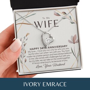 34th Anniversary Necklace Gift for Wife – 34 Year Wedding Anniversary – Forever Love Necklace with Custom Message Card Ivory Embrace