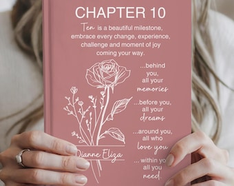 10th Birthday Personalized Journal – Custom Name & Birth Month Flower Keepsake for 10-Year-Old Girl or Boy – Chapter 10 Notebook
