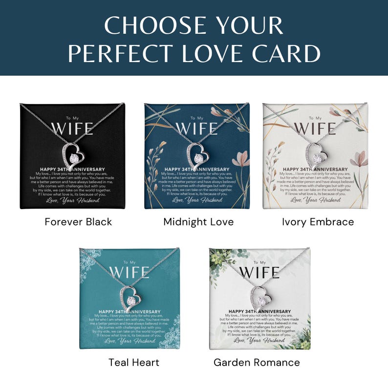 34th Anniversary Necklace Gift for Wife – 34 Year Wedding Anniversary – Forever Love Necklace with Custom Message Card image 3