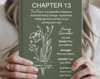 13th Birthday Personalized Journal – Custom Name & Birth Month Flower Keepsake for 13-Year-Old Girl or Boy – Chapter 13 Notebook