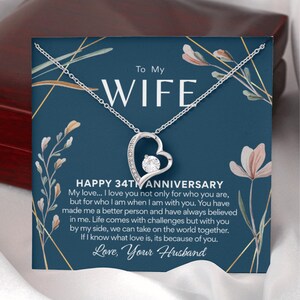 34th Anniversary Necklace Gift for Wife – 34 Year Wedding Anniversary – Forever Love Necklace with Custom Message Card image 9
