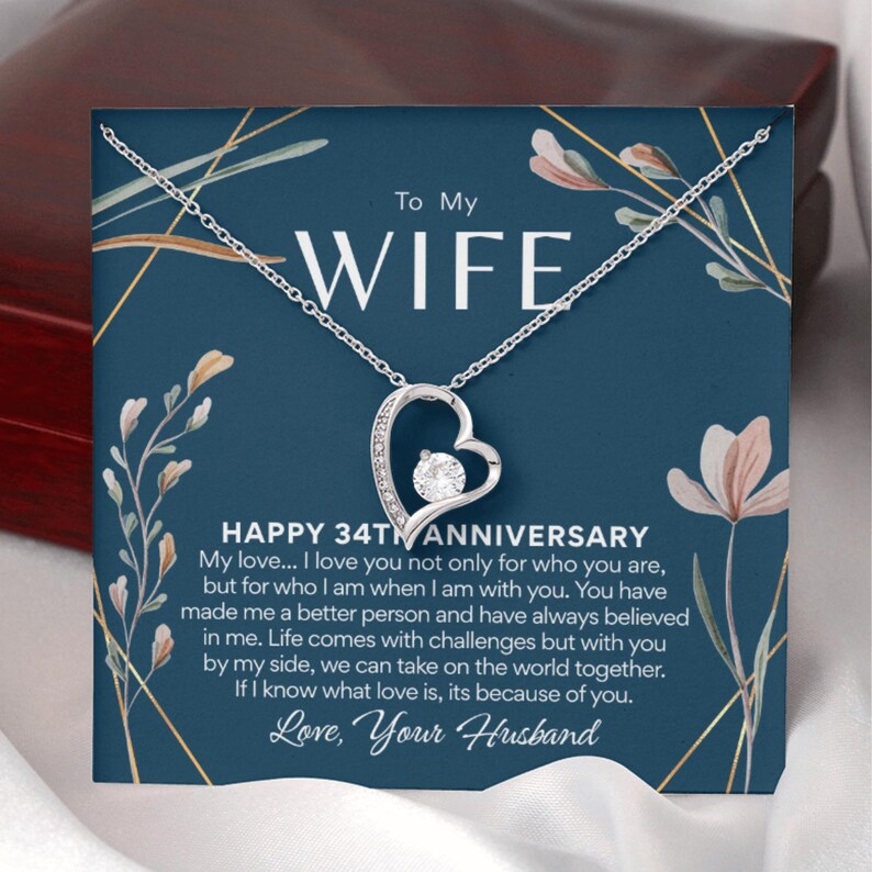 34th Anniversary Necklace Gift for Wife – 34 Year Wedding Anniversary – Forever Love Necklace with Custom Message Card image 9