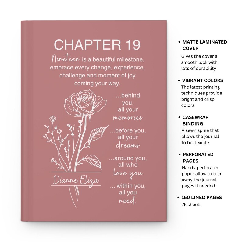 19th Birthday Personalized Journal – Custom Name & Birth Month Flower ...