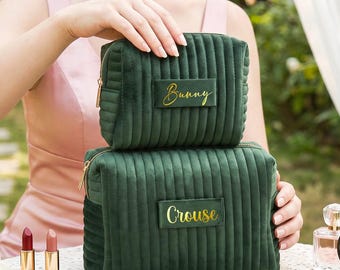 Custom Velvet Bridesmaid Makeup Bag: Personalized Bridal Party Gift