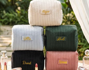 Personalized Velvet Bridesmaid Makeup Bag: bridal party gifts, Bridesmaids Gift