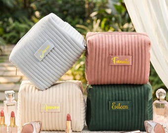 Custom Velvet Bridesmaid Makeup Bag: Personalized Cosmetic Bag for Bridal Party, Bridesmaid Proposal Idea
