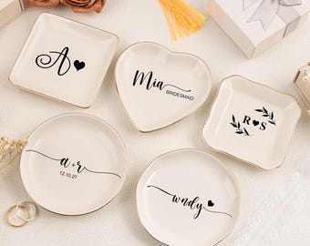 Custom Engraved Ceramic Ring Dish, Personalized Wedding Trinket Tray, Wedding Keepsake
