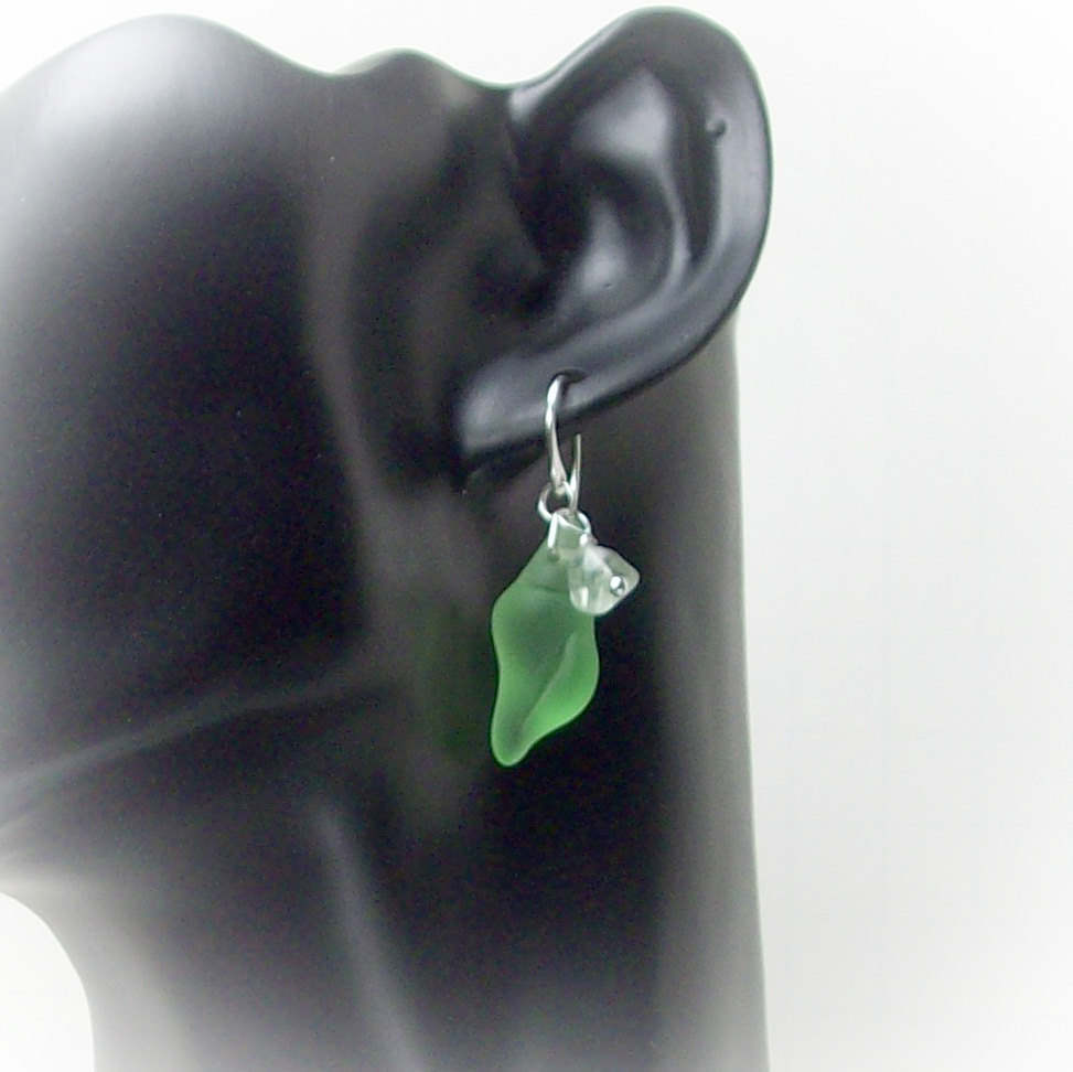 Silver Earrings Dangle Earrings Sea Glass Earrings Green