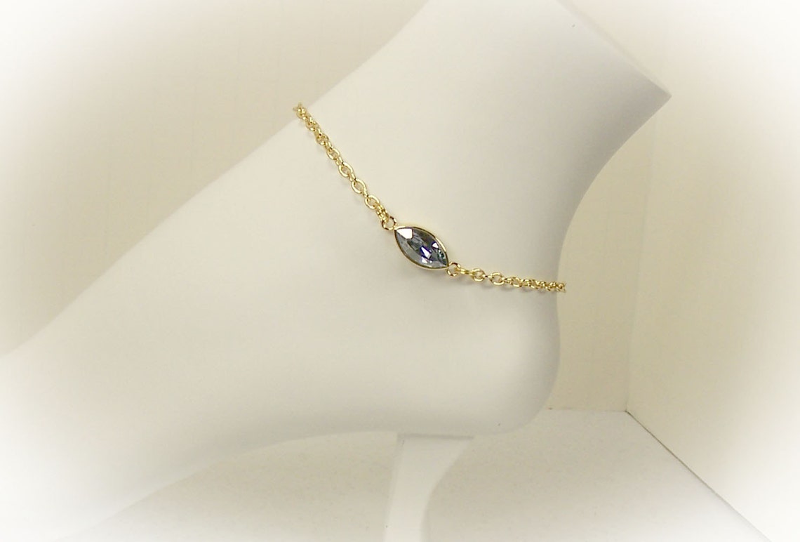 Crystal Anklet Ankle Bracelet Gold Anklet With Blue Shade Etsy