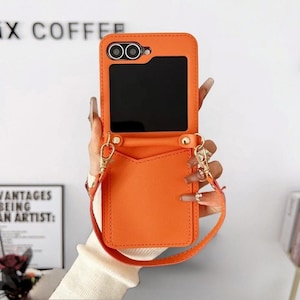 Solid Color Card Lanyard Handyhülle für Samsung Galaxy Z Flip 6 5 4 3 | Handgefertigt aus Leder