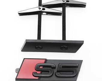 Audi S5 Front Honeycomb Grill Badge Emblem Gloss Black Red