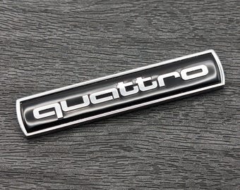 2 emblemas metálicos QUATTRO negros y plateados para maletero trasero, autoadhesivos, para Audi