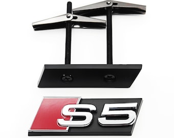 Emblema de parrilla delantera de panal de abeja para Audi S5, cromado, plateado y rojo