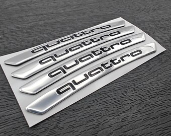 Pegatinas para llantas Quattro Silver: calcomanías de estilo Audi (4 unidades, 7 x 90 mm)