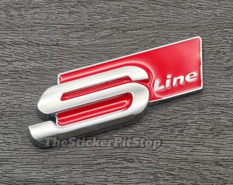 S line Silver Chrome Red Metal Badge Rear Boot Trunk Decal Emblem For Audi