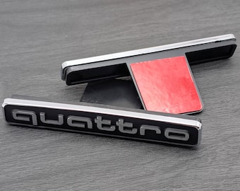 Emblema adhesivo para parrilla delantera QUATTRO, ABS, color negro y plateado, compatible con Audi