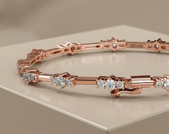 Three Stone Lab Grown Diamond Link Bracelet, Solid Gold Anniversary Gift for Her, Wedding Gift