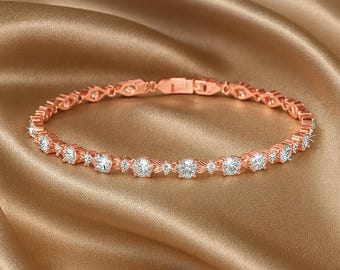 Lab Grown Diamond Floral Tennis Bracelet, Sterling Silver or Gold