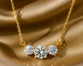 Collana con diamanti coltivati in laboratorio certificati IGI, ciondolo con tre pietre in oro 14k