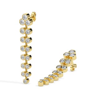 Lab Grown Diamond Drop Earrings: 14K Gold Bezel Set Dangle